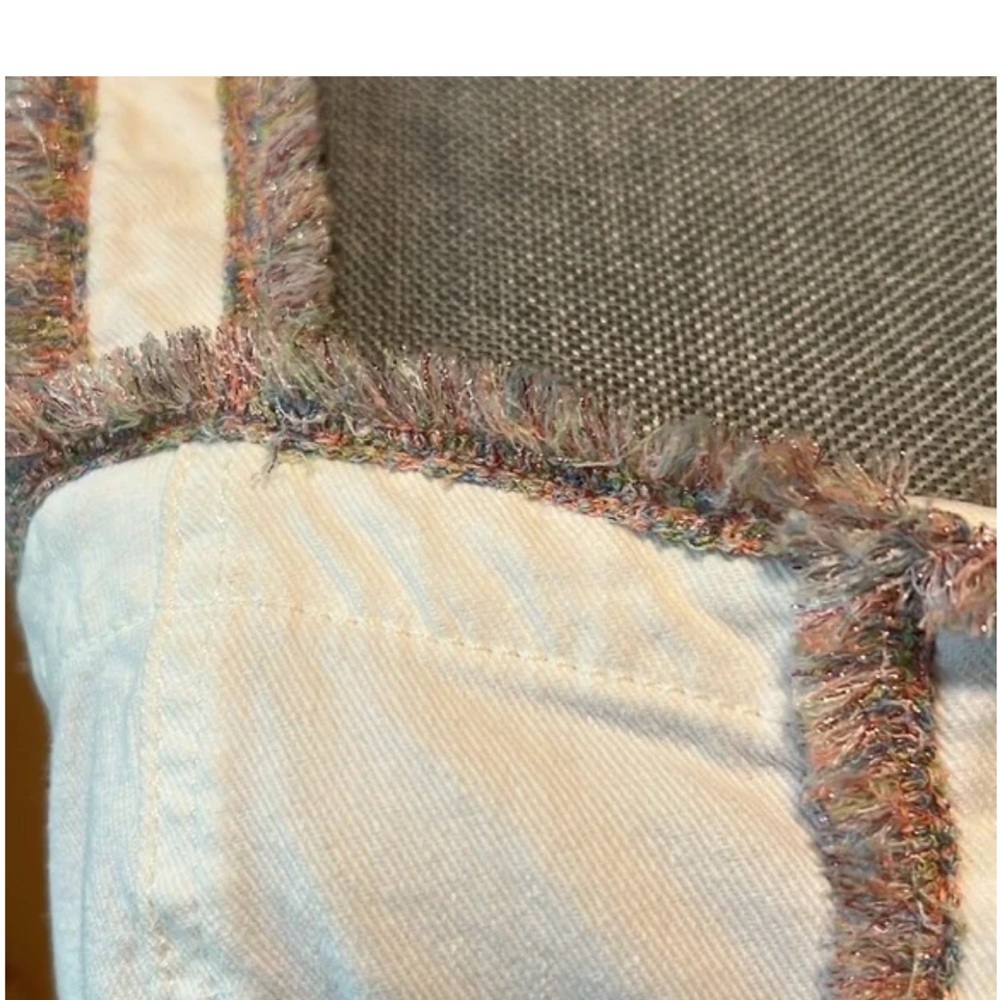 7 For All Mankind White Denim Button Down Light Fringe Trim Mini Dress Size S - Picture 4 of 9